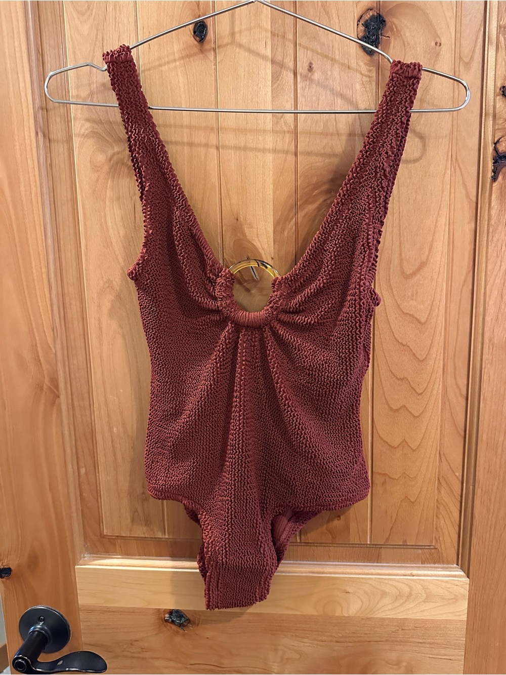 DKNY Rust Textured Bandeau One-Piece with Gold Ring